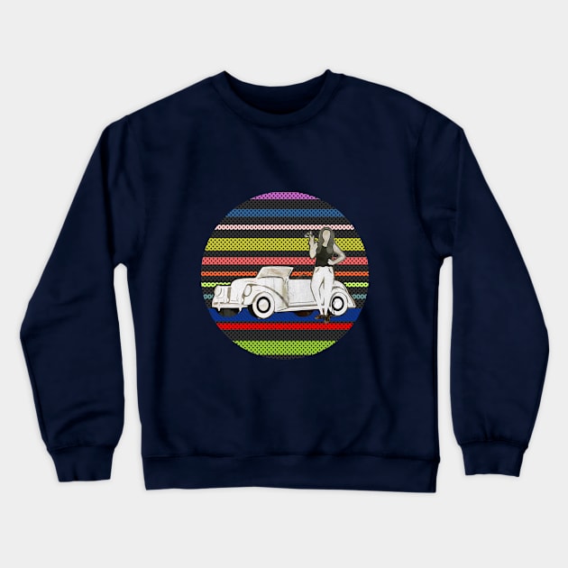 Vintage Car and Girl - Retro Background - Car lover Crewneck Sweatshirt by Yas R